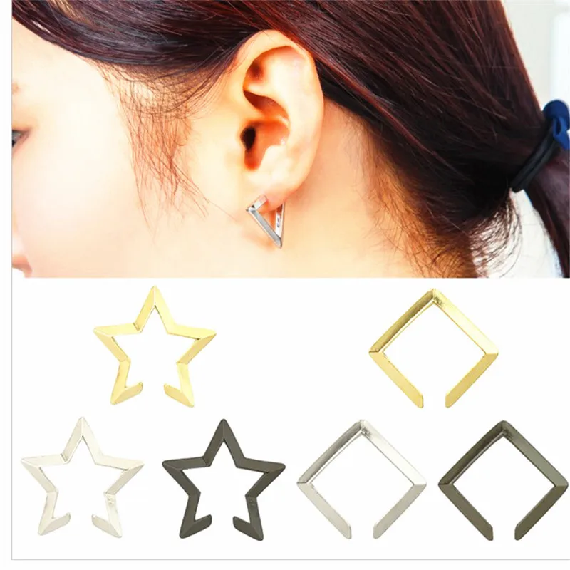 Панк-рок геометрические звезды квадратные клипсы для ушей манжеты серьги без