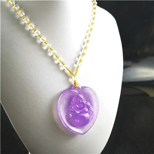 Натуральный фиолетовый изумруд Maitreya нефритовый кулон бусы ожерелье Jadeite