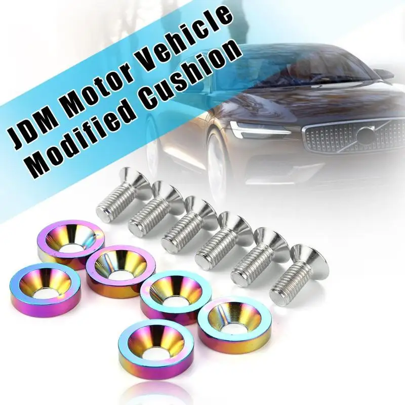 6x JDM автомобиль модифицированные шестигранные крепежные детали молоток для правки крыльев двигателя вогнутые винты номерные знаки шайбы алюминиевые болты M8 Прямая