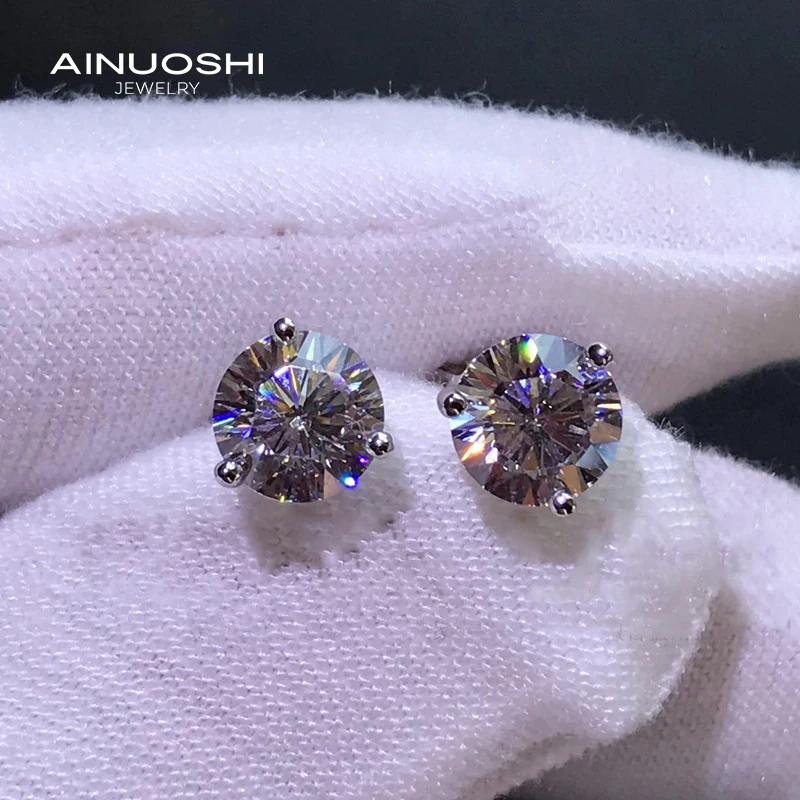 AINUOSHI 925 стерлингового серебра 0.5ct/1.0ct/2.0ct круглый искусственный Сона алмаз Три