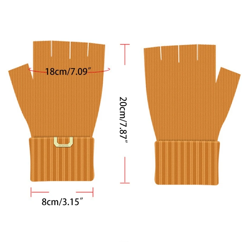

Unisex Winter Knit Half Finger Gloves Metal Logo Solid Color Fingerless Mittens 50PF