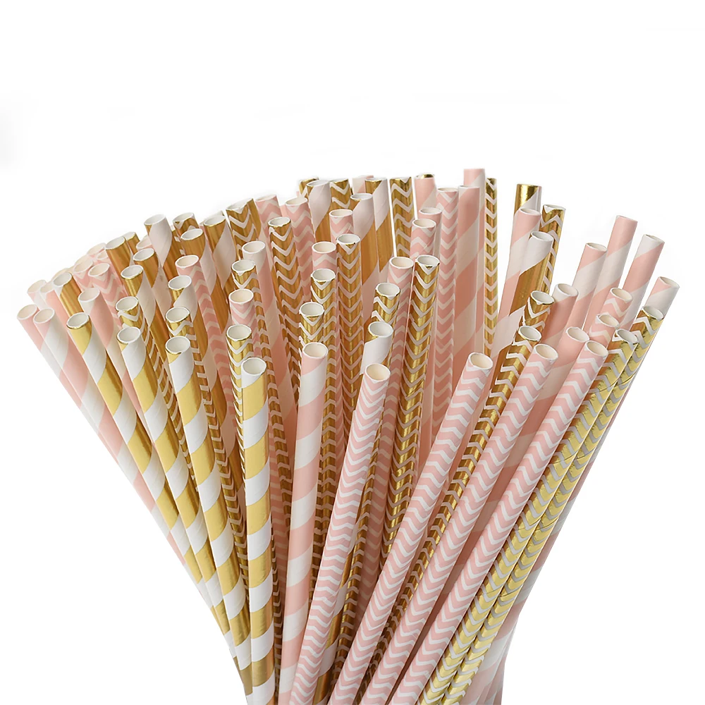 100 шт золотые розовые бумажные соломинки для детей на день рождения свадьбу