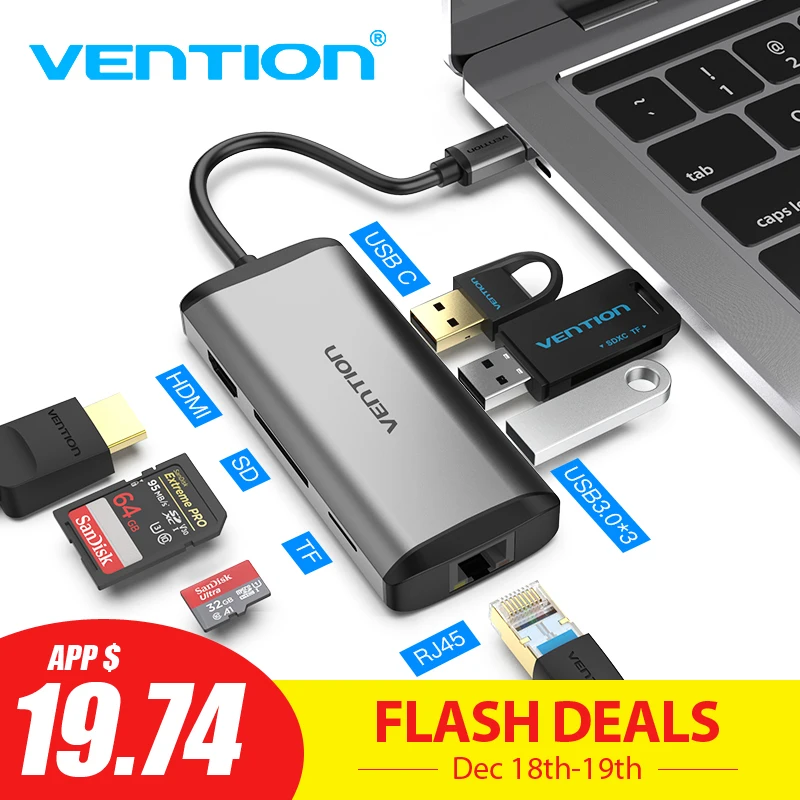 Vention Thunderbolt 3 док-станция USB 3,0 type C к HDMI USB концентратор RJ45 для MacBook Pro nintendo huawei P30/P20 samsung usb c адаптер