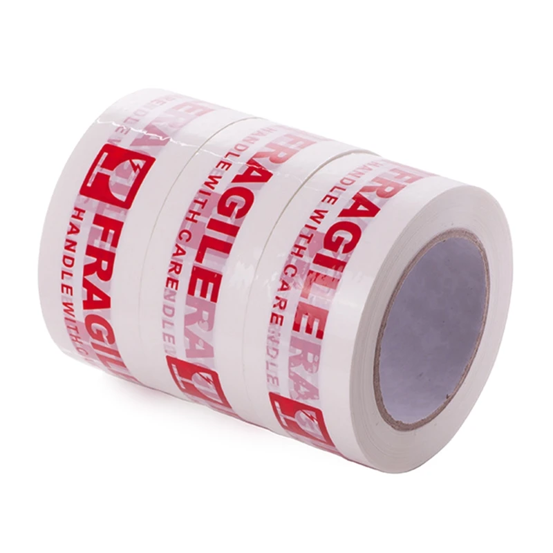 

White Red Fragile Packing Tape Handle with Care Bopp Shipping Warning Sticker