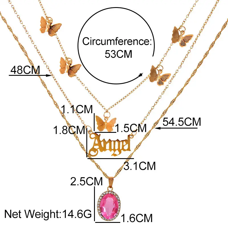 

Caraquet Boho Multilayer Pink Oval Crystal Pendant Necklaces For Women Angel Butterfly Choker Necklaces Personality Jewelry Gift