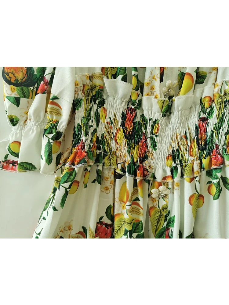 

elastic waist cotton Casual 3D printing short-sleeved ladies big dress 2021New ladies summer lotus leaf retro pleated tutu skirt