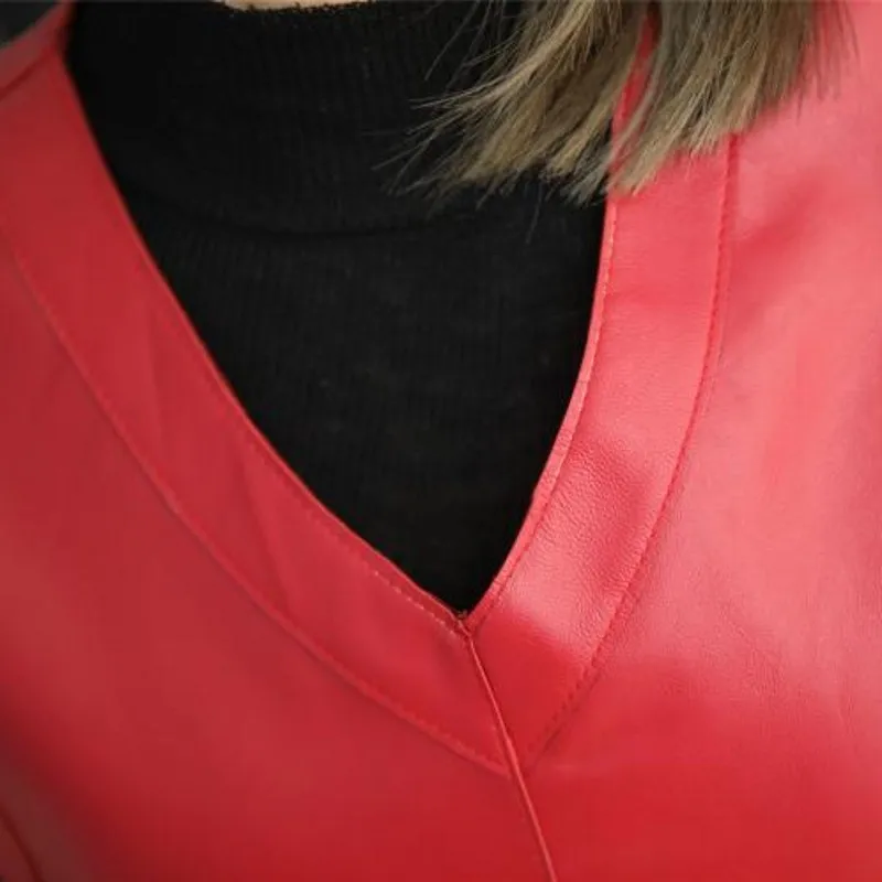 

New Womens Genuine Leather V-Neck Vest Jacket Office Lady Loose Korean Style High Quality sheepskin Sleeveless Pullover Vest