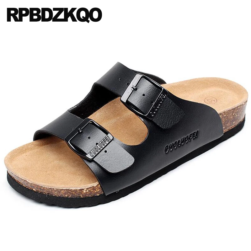Шлепанцы мужские кожаные пляжные сандалии без застежки пробковые дизайнерские