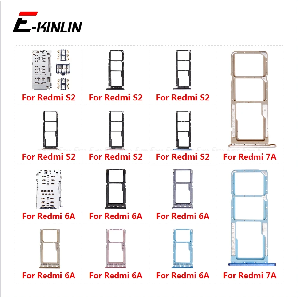 Sim Card Socket Slot Tray Reader Holder Connector Micro SD Adapter Container For XiaoMi Redmi S2 7A 6A Replacement Parts