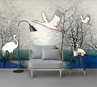 customized 3d wallpaper mural modern minimalist forest white crane tv bedroom background wall