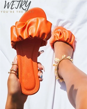 

Flat Sandals Summer Women's Slippers Leather Comfortable Sole Cross Weave Colors Woman Shoes Solid Color