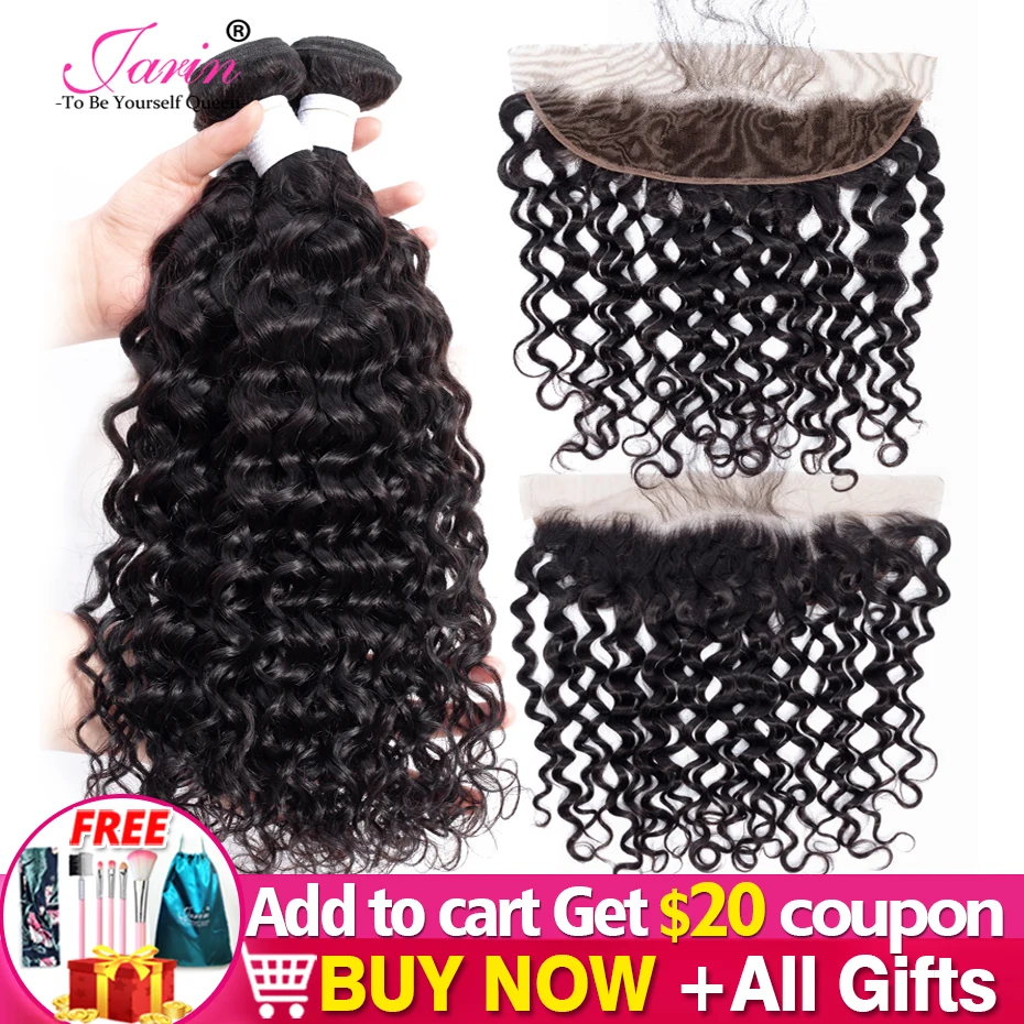 Перуанские волнистые пряди с фронтальной 3 закрытием Remy натуральные кудрявые