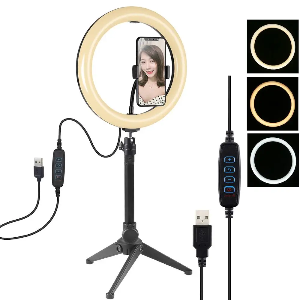 

New Live Streaming 20CM LED Ring Flash Lamp with Mount Holder Desktop Tripod for phones Stands for Video Bloggers