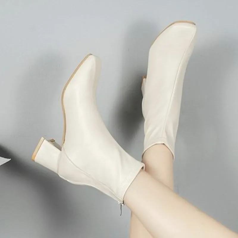 

Women's Boots 2021 Spring and Autumn New Short Boots with Martin Boots British Style Square Toe Elastic Thin Boots Women's Shoes