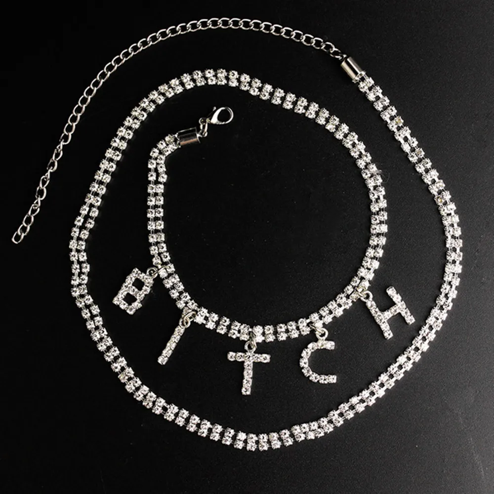 Стразы многослойная цепочка урод Гадкий анклет с буквами браслет для женщин