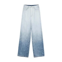 vinatge gradient jeans womens bf style 2021 spring new loose slim high waist denim straight pants casual streetwear trousers