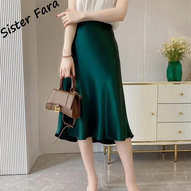 

Женская Атласная Юбка-миди с высокой талией, трапециевидной формы