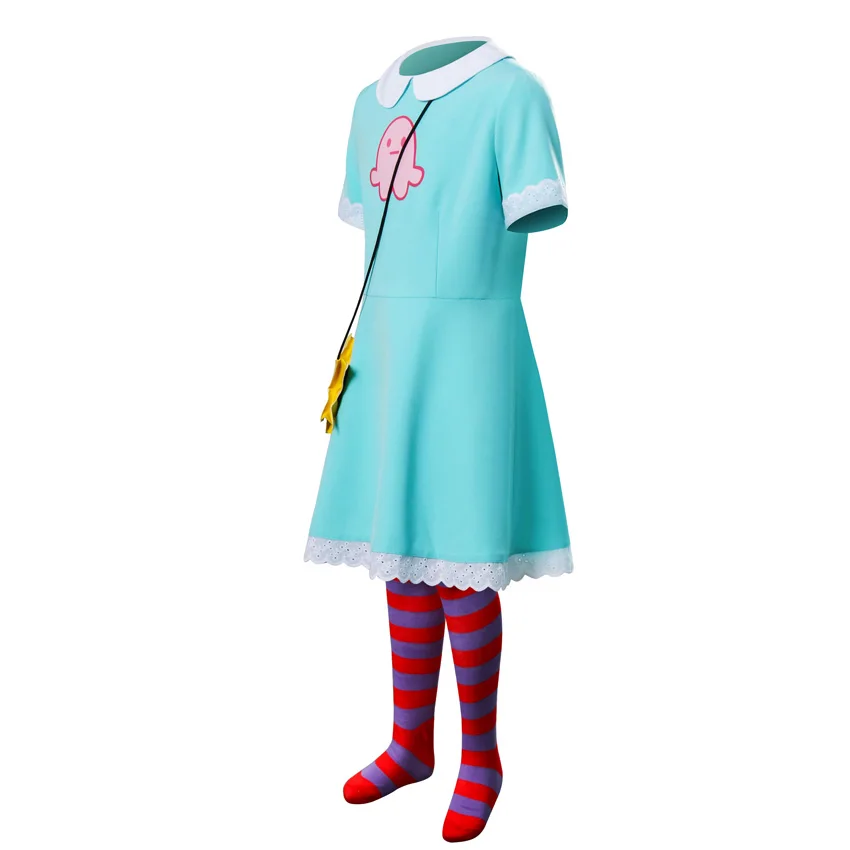Girl's Princess Star Butterfly Costume For Kids Girl Cosplay Green Short Sleeve Casual Dress with Small Crossbody Bag Stockings