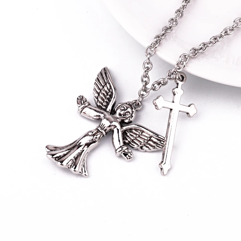 1 ШТ. Панк Из Нержавеющей Стали Ангел Крест Ожерелье Мужчины Ювелирные Изделия