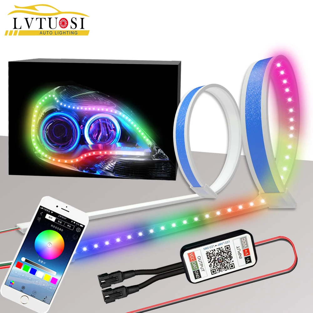

LVTUSI 2PCS RGB DRL Daytime Running Light for Headlight Assembly Waterproof Turn Signal Lights with APP Bluetooth Remote Control