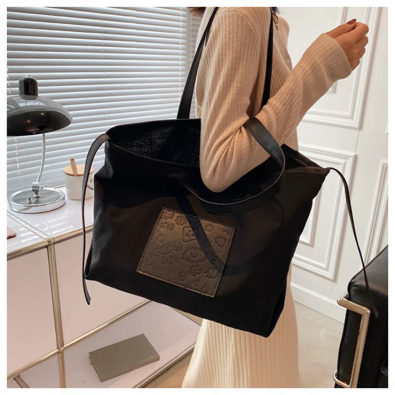 

Women's Panelled Canvas Bag New Large-capacity Casual Shoulder Bag Female Bag Student Handbag Luxury Designer Solid Color