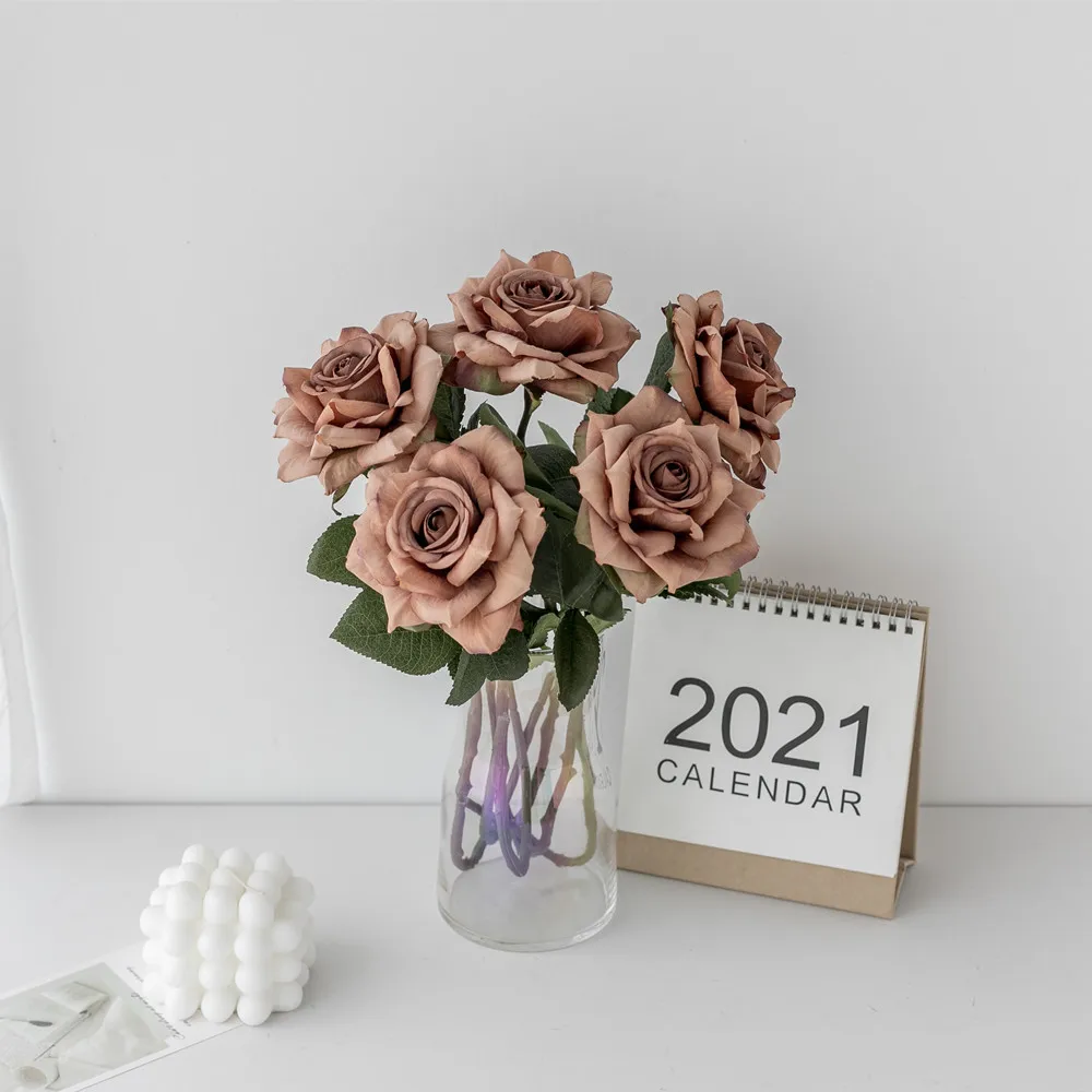 

5Pcs Ins Fake Rose Retro Autumn Color Simulation Home Decoration Props Fake Flower Single Rose
