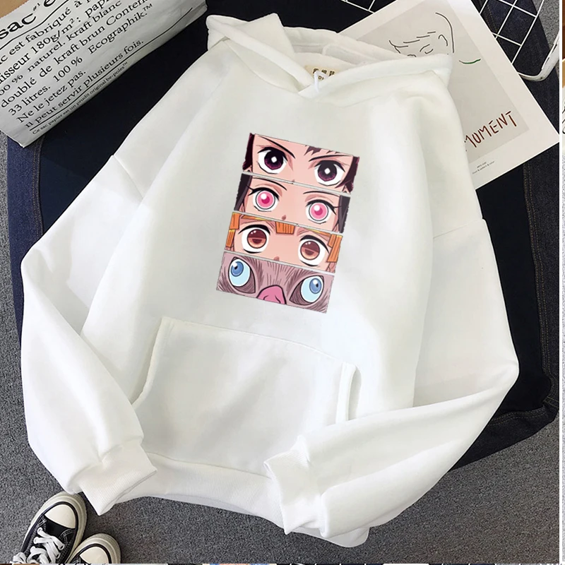 

High Quality Female Pullover Hoodies Demon Slayer Anime Eye and Small Cartoon Y2K Long Sleeve Clothes