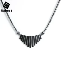 women hematite tassel sector pendant necklace geometric natural stone necklaces choker clavicle chain party fashion jewelry 45cm