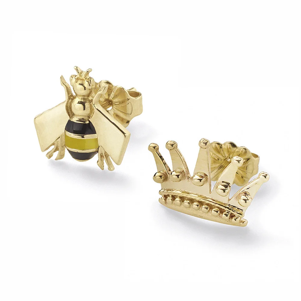 

2021New 2pcs Fine Women Little Bee Crown Set Alloy Oil Dripping Personality Simple Fashion Earring Girl Accessories Jewelry Gift