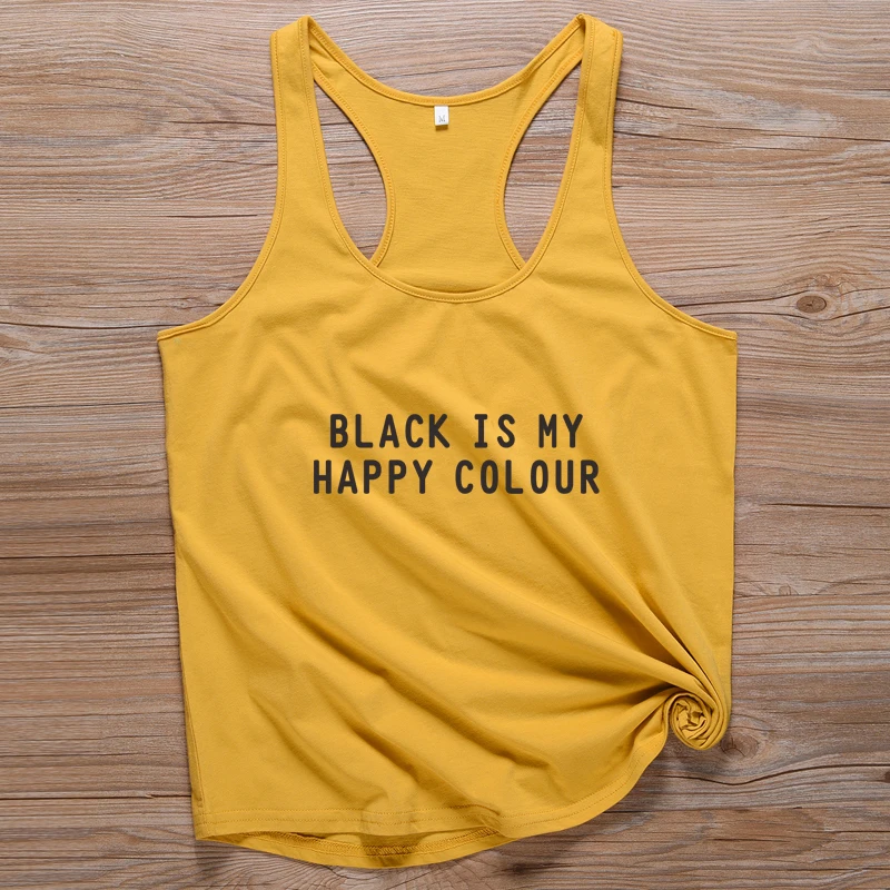 Black Is My Happy Color Womens Slogan Tank Tops Feminist Tee Shirts Vintage Melanin T Shirt Harajuku Casual Tanks Tumblr | Женская