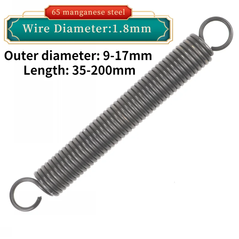 

10pcs Wire Diameter:1.8mm 65Mn Tension Spring Open Hook Pullback Spring with Hook Tension Spring Length:35-200mm