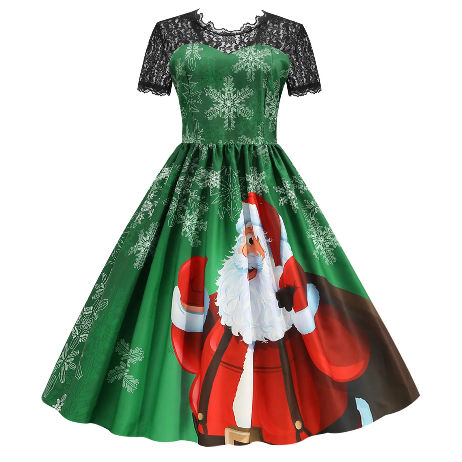 

Women Christmas Short Sleeve Lace 1950s Housewife Evening Party Prom Dress Party Holiday Ladies Office Dress Casual Vestido Robe