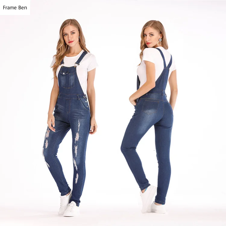 Весенние джинсы для женщин 2019 Узкие синие джинсовые комбинезоны женская уличная