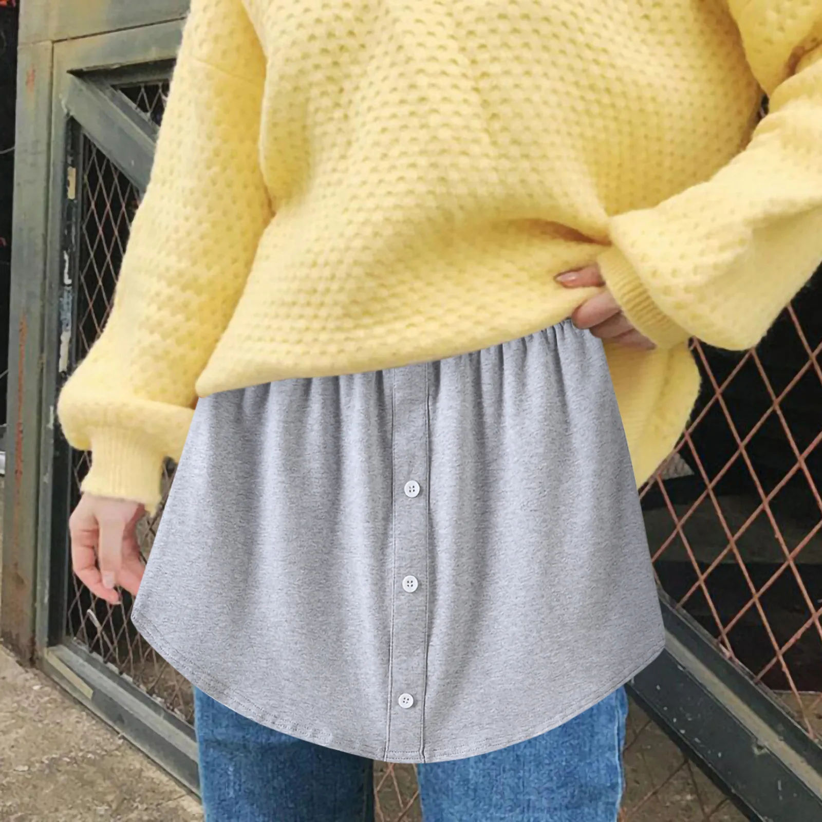 

Women Fake Hem Shirt Blue Layered Tiered Sheer Stripe Printing Extender Half Slip Plus Size Skirt Half-length Adjustable Shirt