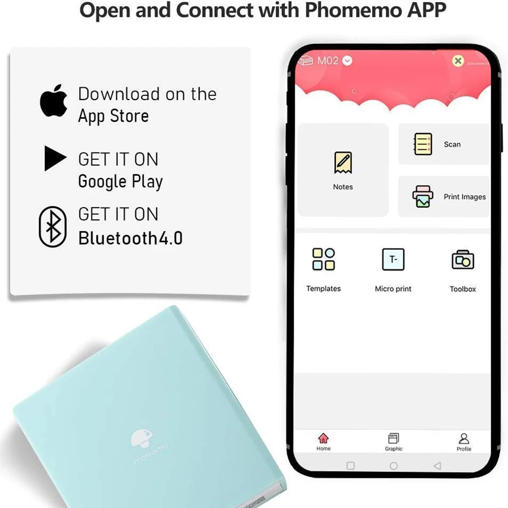 Мини-принтер для фотографий Phomemo M02 карманный беспроводной термопринтер iphone |
