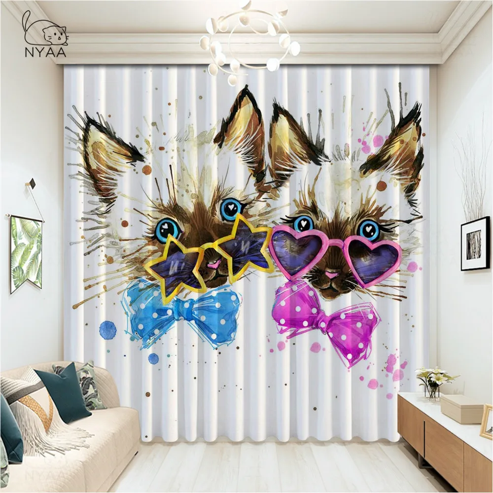 

Watercolor Puppy Dog Curtain White Hotel Printed Curtain 3D Living Room Home Textile Luxury Decorative Curtains Micro Shading