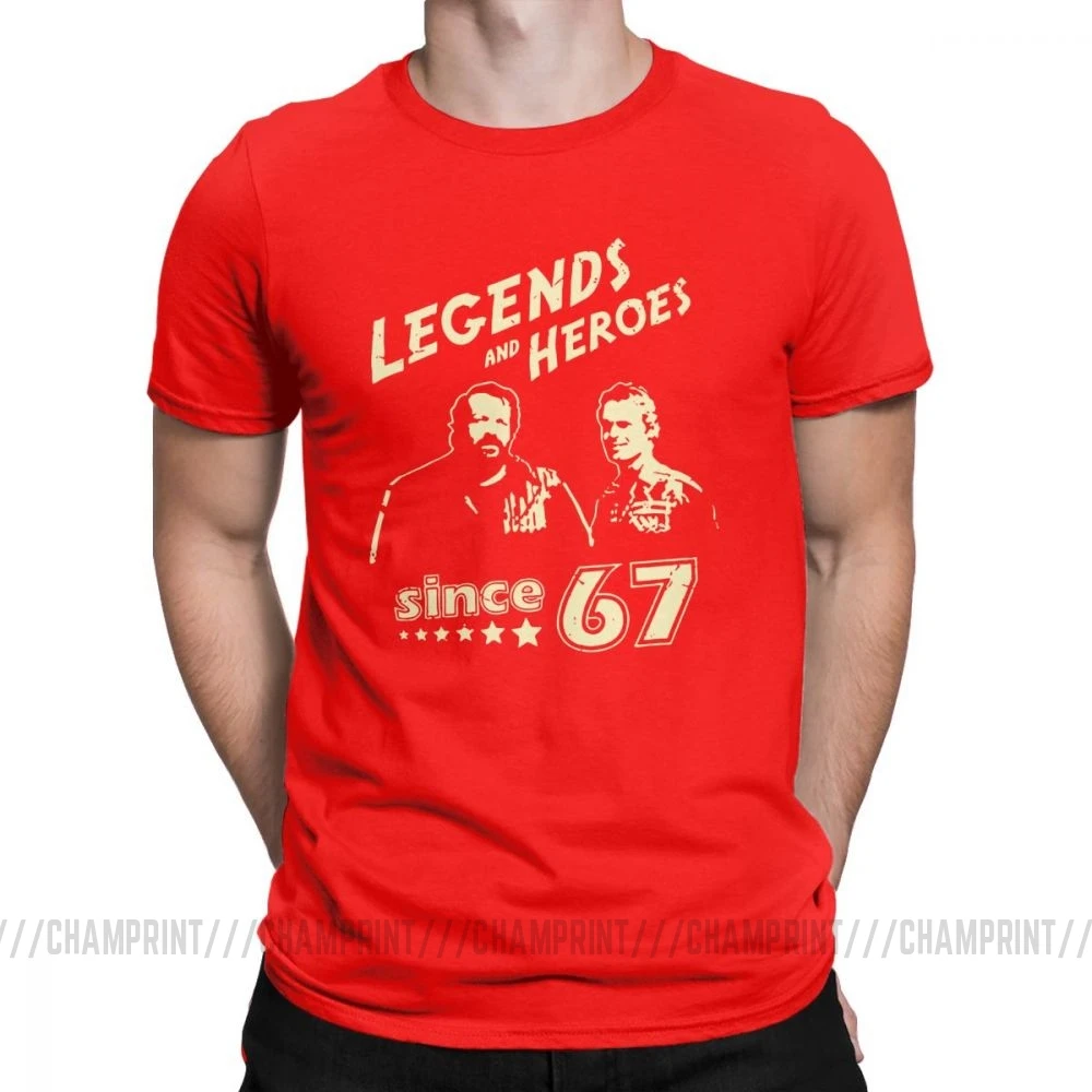 Красный Мужские футболки Bud Spencer Legends And Hero Since 67, новинка, Теренс Хилл, топы с короткими рукавами и круглым вырезом, хлопковая футболка, идея подарка, футболка - Цвет: Красный