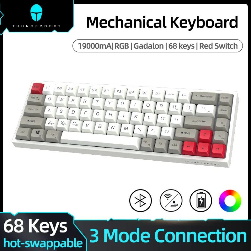 KC3068 Mechanical Keyboard 68 Keys PBT Bluetooth Wireless USB Wired Three Mode 60% RGB Hot-swappable Switch Gateron Red Switch