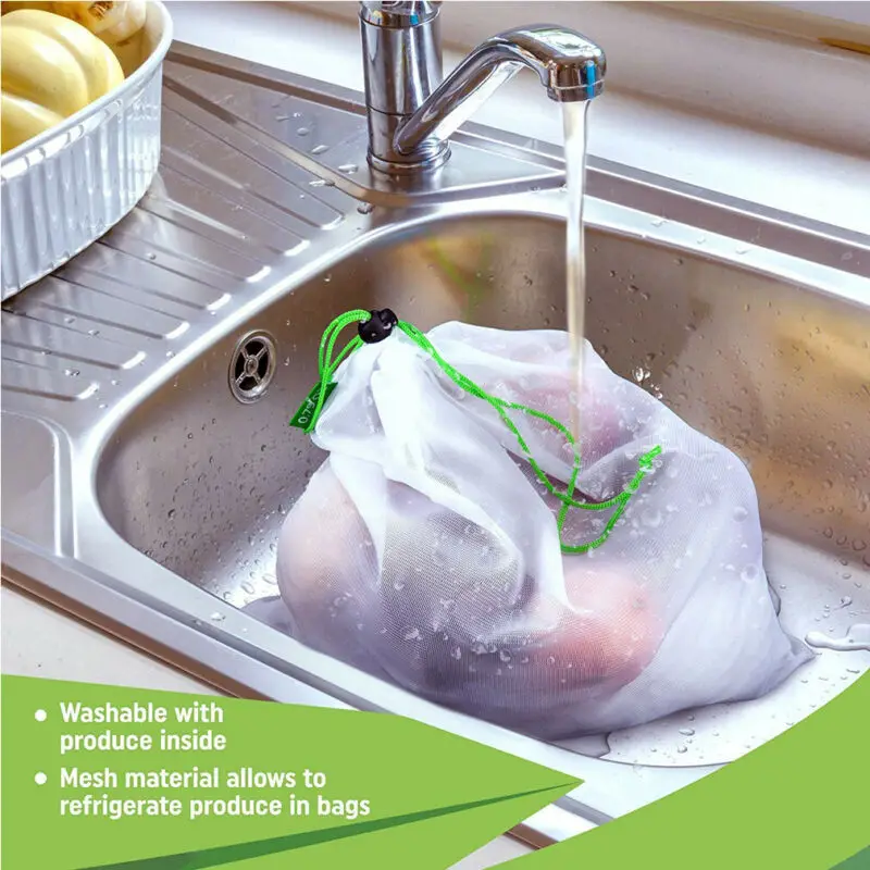 

12pcs Reusable Mesh Kitchen Organizer Superior Double-Stitched Strength Storage Bag Trash Garlic Onion Vegetable Fruit Bag