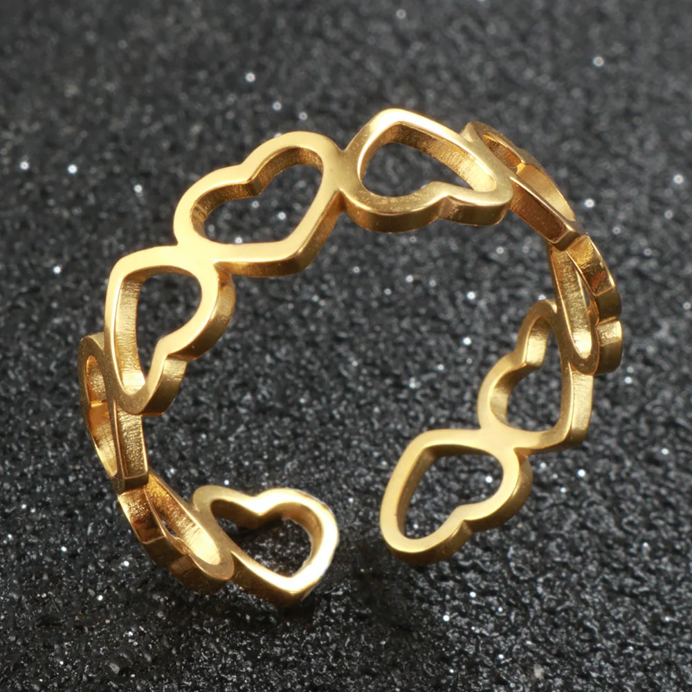 

Trendy Hollow Small Love Heart Opening Adjustable Rings For Women Men Vintage Heart Couple Stainless Steel Finger Ring Jewelry