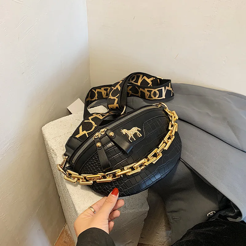

Classic Women Waist Bag Fashion Women Chest Zipper Crossbody Bags Soft Leather Crocodile Pattern Saddle Bag Phone Packs Purse