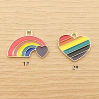 10pcs enamel rainbow heart charm for jewelry making earring pendant necklace bracelet charms gold plated diy accessories