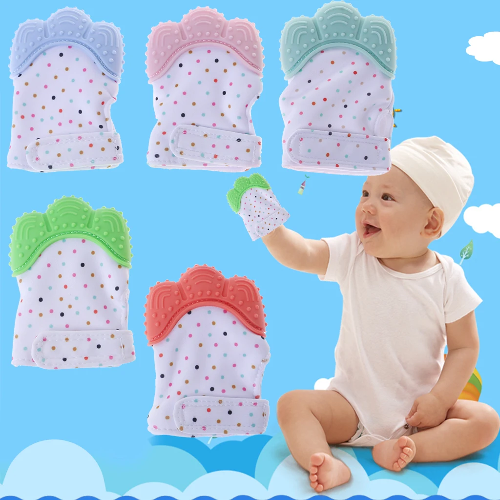 

Baby Teether Gloves Squeaky Grind Teeth Oral Care Teething Pain Relief Newborn Bite Chew Sound Toys Adjustable Silicone