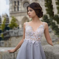 sexy a line evening dress v neck lace appliques beading hight side split prom gown sleeveless tulle party vestidos de noche %d1%81%d0%b5%d1%80%d1%8c