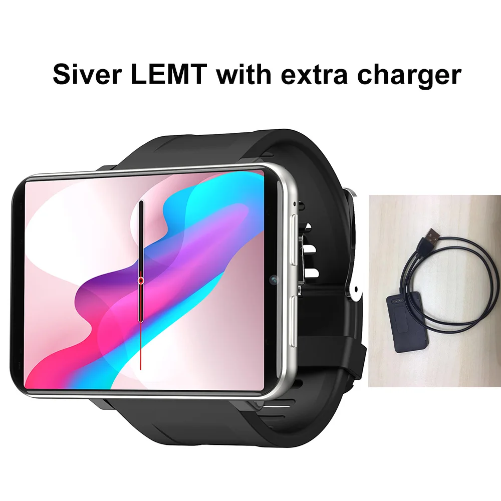 Silver extra charger LEMFO LEMT 4G Смарт-часы Android 7,1 3G ram 32G rom 2,86 дюймов Большой экран LTE 4G Sim Камера gps wifi частота сердечных сокращений для мужчин и женщин - Цвет: Silver extra charger