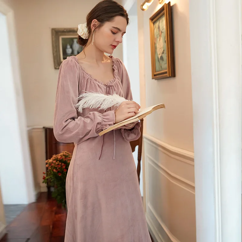 Nightgowns Roupa De Dormir Sexy Feminina Pajamas Woman Winter Ruffle Solid Color Plush Pajamas V-neck Pink Loungewear