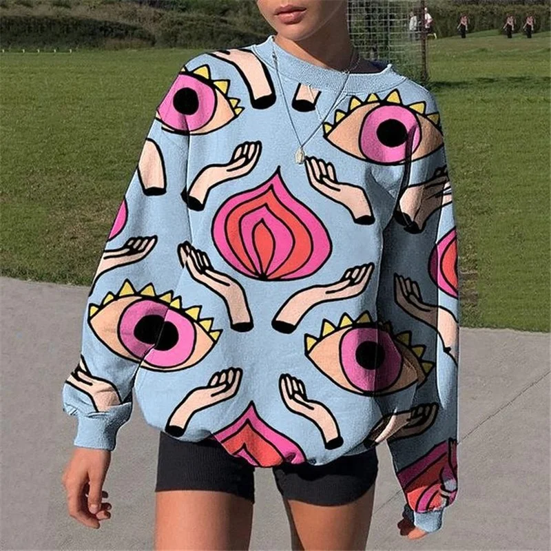 

2021 Plus Size Fashion Sweatshirt Printed Pullover Sweater Hoodie Womens Tops Crewneck Sweatshirt Oversized Femme Clothes