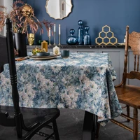 blue jacquard oil painting tableclothrectangular dustproof flower table coverfor kitchen dinning coffee table decoration