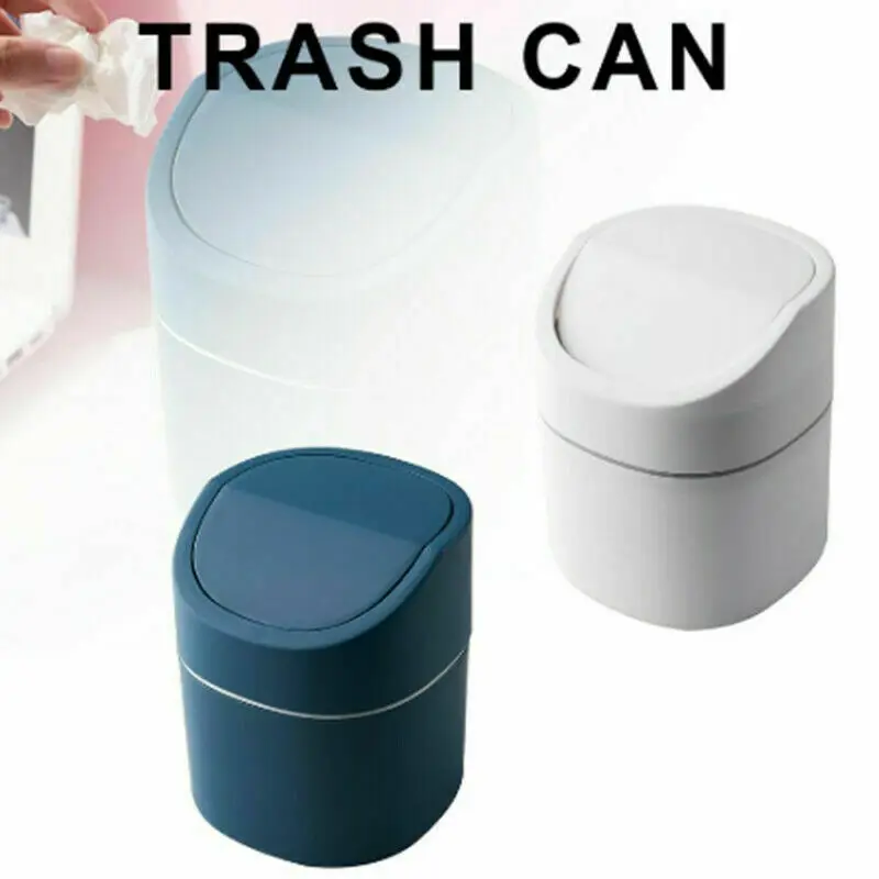 

Small Waste Bin Desktop Table Roll Swing Lid Mini Plastic Trash Can Garbage Basket with Lid