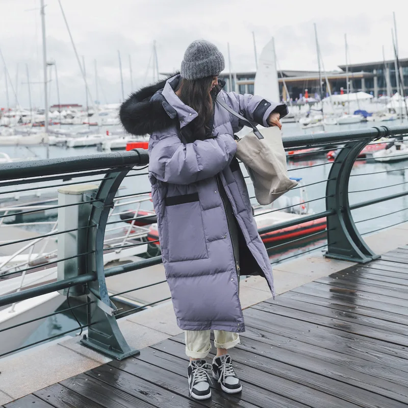 

2020 new cotton dress women's middle and long style over knee big hair collar hooded Korean loose casual student coat